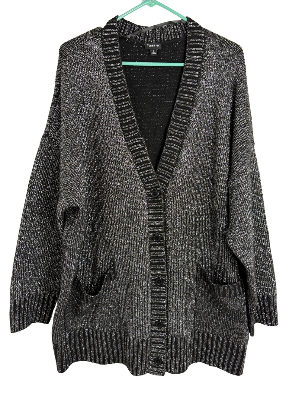 Torrid Black & Silver Knit Long Sleeve Button Down Cardigan Size 2X